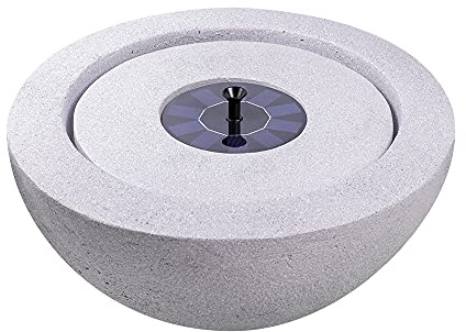 Bowl Stone Solar Water Feature for the Garden - Light Grey | Contemporary Modern Outdoor Solar Water Fountain, Self Contained - 50.5 x 50.5 x 24.5cm