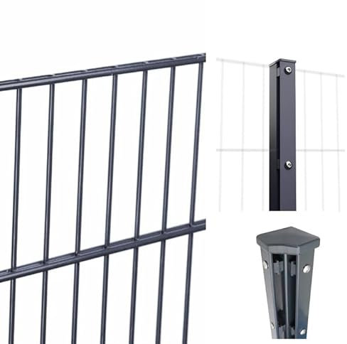 HORI® Doppelstabmattenzaun Komplettset I je 200 cm Mattenzaun I Stabstärke 6/5/6 I Anthrazit, Grau RAL 7016 I Inkl. Lackstift I Höhe 103 cm I Länge 14 m I zum Einbetonieren