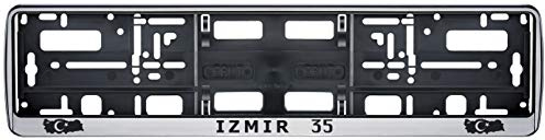 Auto Kennzeichenhalter in der Farbe Silber/Schwarz Nummernschildhalterung Auto, Nummernschildhalter Türkei Flagge 35 Izmir 2 Stück