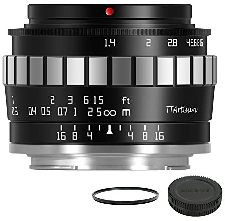 TTArtisan Objectif 23 mm F1.4 APS-C Mise au point manuelle pour Panasonic/Olympus MFT M4/3 Mount epm1 emp2 E-PL1 E-PL2 E-PL3 E-PL5 E-PL6 G2 G3 G5 G6 G7 G9 GH1 GH2 GH3 GH4 GH5 GH5 GH5S Noir/argenté