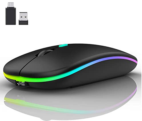 Souris Bluetooth sans fil (Bluetooth 5.0 + USB 2.4 GHz) Rechargeable Optique Office Souris Souris pour MacBook Air Pro, iPad, Mac, PC, ordinateur, ordinateur portable, bureau (noir)