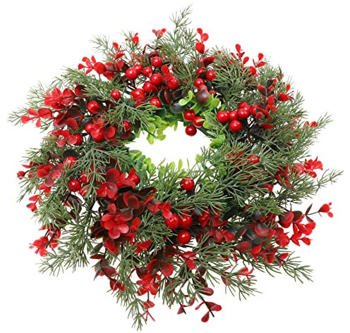 Homoyoyo Couronne de Noël, couronne de porte, couronne de baies, couronne de sapin, couronne de l'Avent, couronne artificielle, plaque de porte pour hiver, fêtes de Noël, mariages, maison, fenêtre,