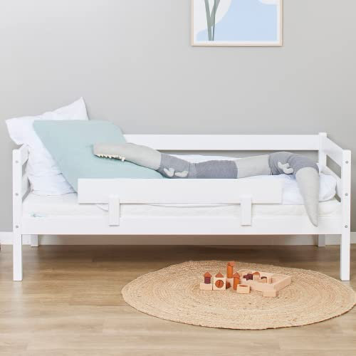 Hoppekids ECO Comfort Kinderbett 70x160 mit Lattenrost und Rausfallschutz | Weiss | Nordisches Umweltzeichen Zertifiziert | FSC®-zertifiziertes massives Kiefernholz aus der EU