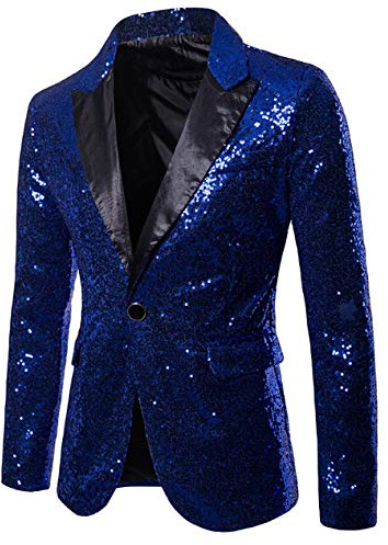 Veste de costume à paillettes brillantes pour homme, blazer smoking à un bouton pour fête, mariage, banquet, bal de fin d'année, bleu, XL