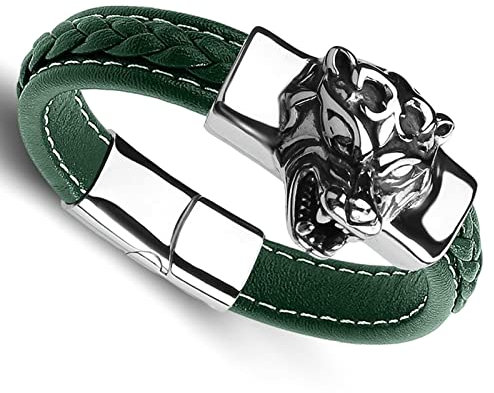 Dsnyu Armband Paar Leder, Grün Armreif Männer mit Magnet Verschluss, 20CM Tier Armband Charms für Verlobter