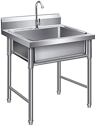 Fregadero independiente para uso general Fregadero de cocina de acero inoxidable con protector contra salpicaduras alto, Fregadero de lavado a mano para garaje Restaurante Cocina al aire libre
