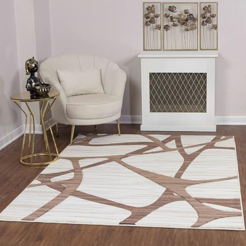 Livabliss Santa Cruz Wohnzimmer Teppich modern – Abstrakt Design in Marmor Optik für Wohnzimmer, Esszimmer, Schlafzimmer - Marmor Teppich groß, weicher Kurzflor Beige, Braun, Weiß