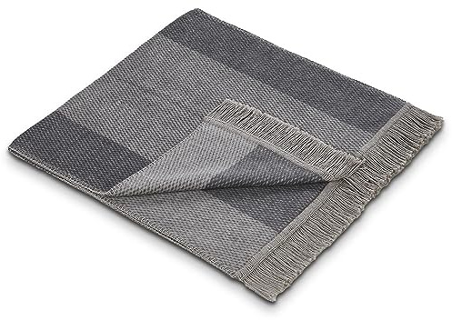 La Vida Sofaläufer Überwurf Tages-Decke in hellgrau-dunkelgrau - Oeko-TEX® Zertifiziert, 200x100 cm, Baumwollmischung waschbar Overlock-Stitching & Fransen, Schutz für Sessel, Sofa & Bett