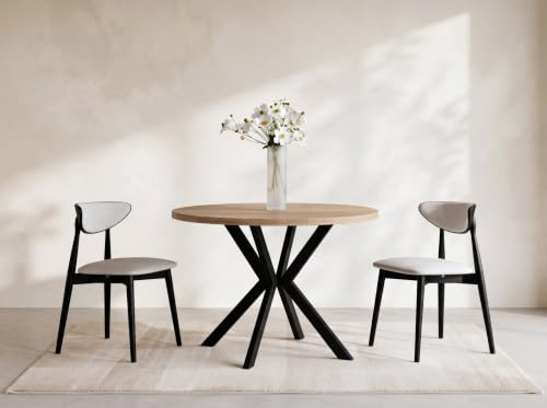 WFL GROUP Runder Ausziehbarer Esstisch - Loft Style Tisch mit Metallbeinen - 120 bis 200 cm - Industrieller Tisch für Wohnzimmer - Spacesaver - Sonoma Eiche - 120 cm