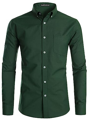 PARKLEES - Camicia Oxford da uomo, Slim Fit a Manica Lunga, Button Down, per un Look Smart Casual, Verde scuro, XL