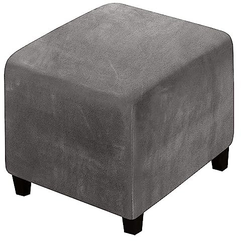 XGANGM Maßgeschneiderte Samt Ottomane Schonbezug Hockerbezug Quadratisch Klein/Mittel/Groß Stretch Husse Hocker Sofa Überzug (kontaktieren Anpassung),Grau,1Xlarge
