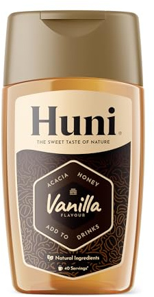 Huni Natural Coffee Syrup | Vanilla 200ml | Acacia Honey Natural Coffee Syrup | 40 Servings | For Coffees, Hot Chocolate, Protein Shakes, Smoothies, Yogurt, Breakfast Bowls | Vanilla Honey