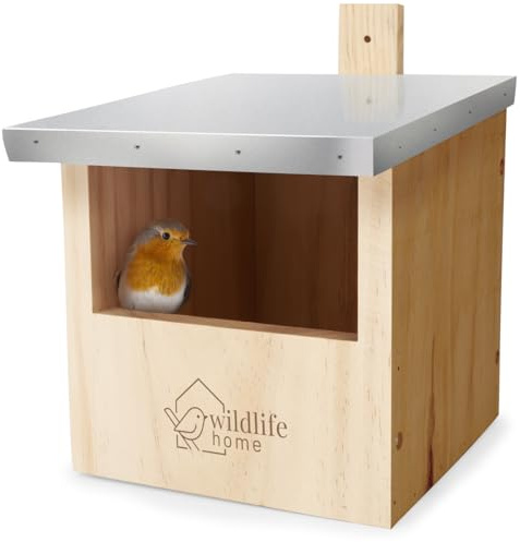 wildlife home Uccello nido per pettirossi, coda rossa e cavità con tetto in metallo, secondo NABU in legno massiccio avvitato, resistente alle intemperie e non trattato, casetta per uccelli