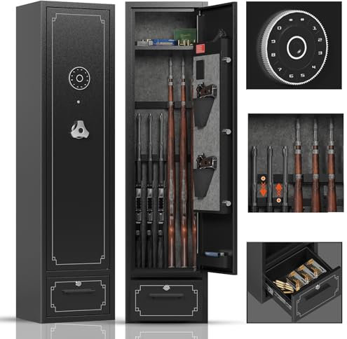 SAPITAL 6 Gun Safe for Home, Rifle and Pistols Cabinet With Drawer and Removable Shelf - Digital Lock