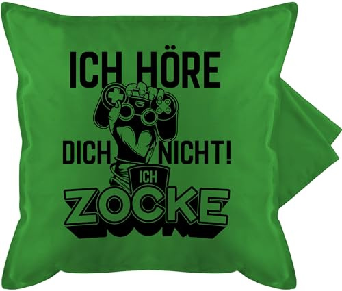 Shirtracer Kissenbezug - Deko Kissen Hobby - Ich höre Dich Nicht ich zocke - Fun Gamer Geschenk Nerd Zocker Geschenkidee Zocken - 50 x 50 cm - Grün - zockerkissen Gaming kuschelkissen Controller