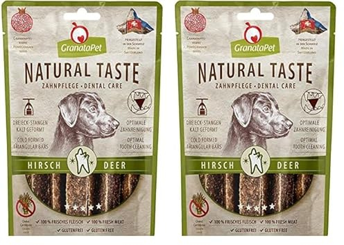 GranataPet Natural Taste Edler Snack Hirsch Zahnpflege, 70 g, Hundeleckerli ohne Getreide & ohne Zuckerzusätze, Belohnung für zwischendurch, schmackhafter Hundesnack (Packung mit 2)