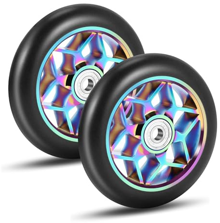 LEWITORS 2 StüCk Stunt Scooter Rollen Scooter Ersatzräder Roller ZubehöR 110Mm Roller Pu Dicke Stunt Auto mit Lagern für allerlei Scooter(Schwarz)
