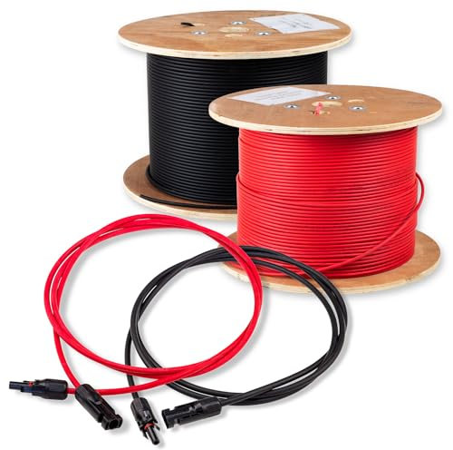 Protron Solarkabel Verlängerungskabel 2x 1m 6mm² Paar rot + schwarz, 0% MwSt. PV Solar Kabel Solarleitung Stecker vormontiert für MC4, 1000V DC TÜV geprüft H1Z2Z2-K, Kabelsatz Made in Germany