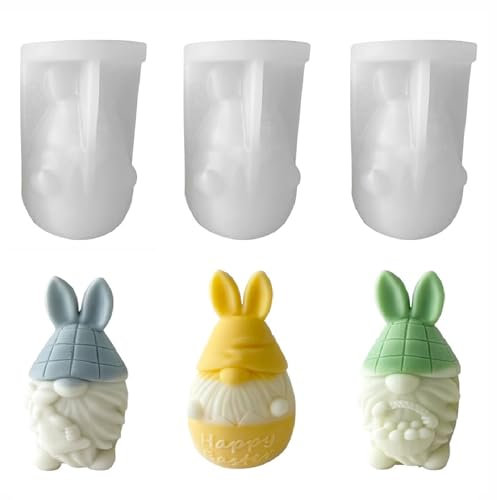 Ostern Wichtel Silikonformen Gießformen, Wichtel für Ostern, 3D Kaninchen Ei Zwerge Kerzenformen zum Gießen, Osterwichtel Silikonform für Sojawachs Kerzen, Seife, Figur, Epoxidharz, Handwerk (3 PCS)