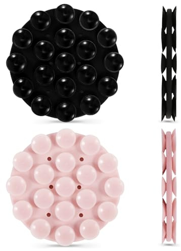 PEUTIER 2St Doppelseitig Silikon Saugnapf Handyhalterung, 70x8,3mm Rund Silikon Saugnapf Handyhalter Mehrzweck Saugnapf Handyhüllenkleber für Mobiltelefone Mobile Stromversorgung (Schwarz + Rosa)