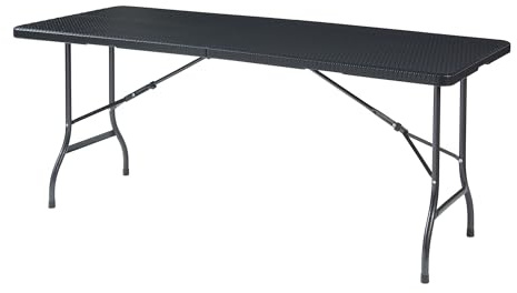 [en.casa] Klapptisch Mark Gartentisch Campingtisch klappbar 180 x 75 x 72 cm tragbar rechteckig Picknicktisch Outdoor Rattanoptik, Schwarz