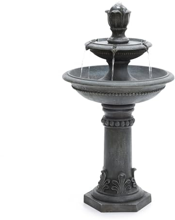 Serenity Two Tier Cascading Water Fountain Water Feature Traditional Pedestal Classic Design Self-Contained Polyresin Construction 96cm Height, 10kg Weight, 450L/h Flow Rate