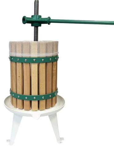 Apple Fruit Press - Sturdy Steel Base & Hardwood Basket for Juice, Cider & Wine - Manual Tool for Hard & Soft Fruits - Effortless Twist & Extend Mechanism - 6L Capacity - Free Pulp Bags Included