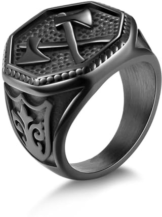 Joliernelle Nordischer Wikinger-Streitaxt-Ring aus Edelstahl, Vintage-Stil, nordischer skandinavischer Schutzamulett-Schmuck