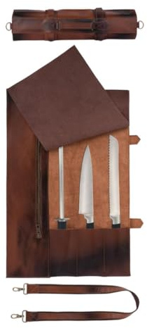 Rotolo portacoltelli in pelle pieno fiore fatto a mano, color cognac, porta attrezzi, borsa arrotolabile per coltelli, realizzata a mano, regalo di compleanno da cuoco, custodia per coltelli da chef,