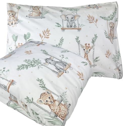 Kinderbettwäsche 100x135/40x60, 2 Bezüge, Baumwolle, Safari, ohne Füllung | Stoffe mit OEKO-TEX Zertifizierung, Decke und Kissen separat erhältlich, handgemessen ±2–3 cm, genäht in der EU