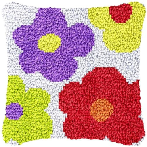 YOOTOM Knüpfkissen Knüpfteppich Zum Selber Knüpf-Sets für Anfänger Erwachsene oder Kinder,Knüpfpackung Kissen Selber Knüpfen Set,Latch Hook Pillow Kit,43x43cm