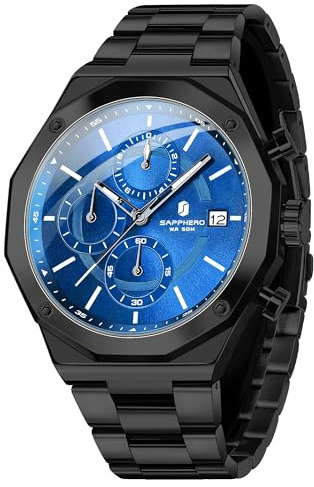 SAPPHERO Uhren Herren Chronograph Herrenuhren Analog Quarz Leuchtende Zeiger, Datum, Lässig Business Armbanduhr, Klassisches Design, Elegantes Geschenk