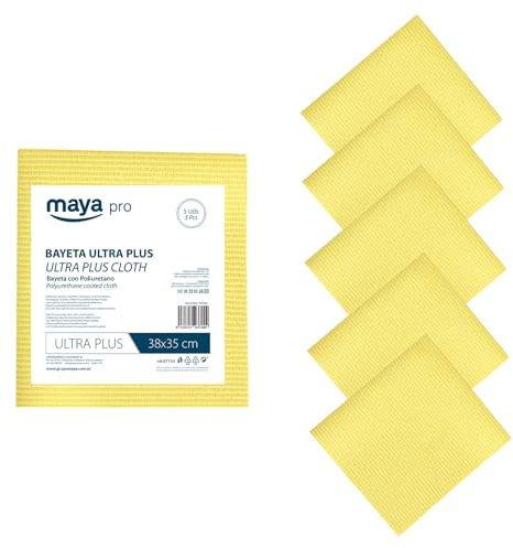 Maya - Bayetas de Microfibra | 38x35 cm | Pack de 5 Paños Ultra Plus Antibacterias y Antical para Limpieza de Cocina, Cristales y Acero Inoxidable sin Rayas (Amarillo)