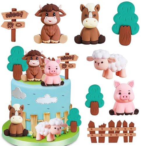 Tortendeko Bauernhof: 8 Stück Tierfiguren für Kindergeburtstag und Party