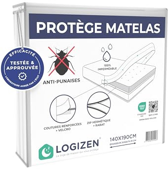 LOGIZEN Housse Matelas 140x190 Imperméable - Anti-Punaises Puces Acariens