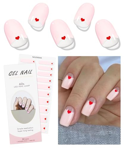 JMEOWIO Nagelfolie Creme Rosa Herz French Tip Gel Nail Nagelfolien Selbstklebend Nagelsticker Uv Härtend Dekoration Nageldesign Zubehör