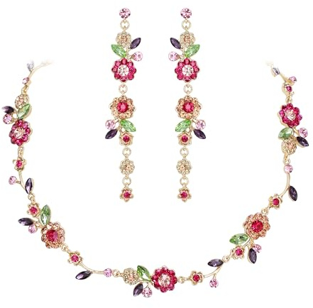 Clearine Blume Schmuck Set für Damen wunderschöne beeindruckende Kristall elegante Marquise Cluster Halskette lange baumeln Tropfen Ohrringe Partei Prom