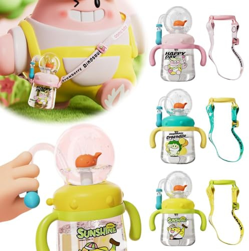 YUYQAQ Tazza con squirt di balena, tazze ponderate con coperchi e cannucce, doppi manici e tracolla regolabile, portatile, a prova di perdite, senza fuoriuscite, graziosa bottiglia d'acqua a fontana