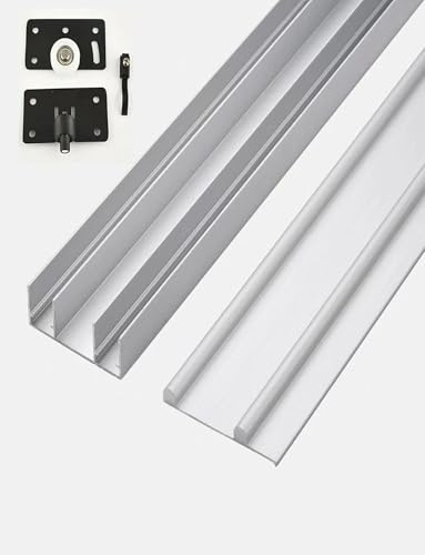 Wardrobe Sliding Door Track Hardware Kit,3 Track Aluminum Rails with Pulley program Sliding Glass Door Track Repair,Terrace Glass Screen Door Guide(180cm)