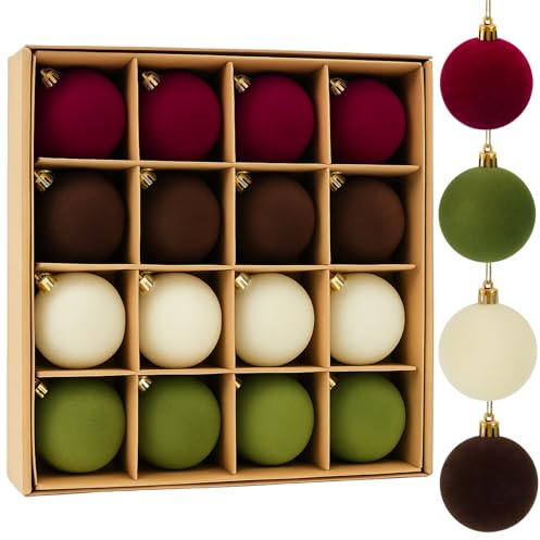 16Pcs Velvet Christmas Baubles, 6CM Soft Luxurious Tree Decorations Set Christmas Tree Hanging Balls for Holidays Home Xmas Party Decoration