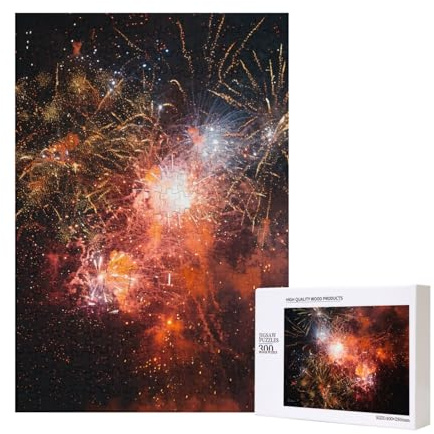 Feuerwerk Gedrucktes Puzzle mit Aufbewahrungsbox, Holzpuzzle für Erwachsene und Kinder, 300 Teile Familienspaß, dekoratives Spiel