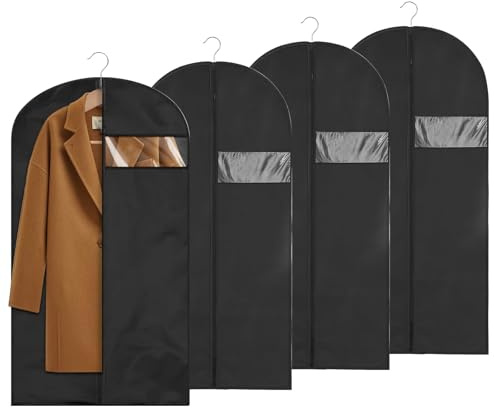 Kleidersack 120 x 60 cm, 4 Stück Kleidersäcke mit Reißverschluss | Faltbare Kleidersack Anzug, Atmungsaktive Staubdichte Mottenfest KleiderhüLle für Hemden Anzüge und Kleider