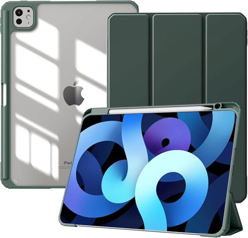 TXWLLIU Funda para iPad Pro 11 Pulgadas M5 2025 (6.ª Generación)/M4 2024 (5.ª Generación) con Soporte para Lápiz, Funda Protectora Ultradelgada y Ligera, Sueño/Activación Automática, Verde Medianoche