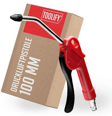 TOOLIFY Druckluftpistole 100 mm, Edelstahlrohr, Euro-Nippel & Schutzkappe | Ausblaspistole mit bruchfestem POM-Gehäuse, abgewinkelter Spitze für schwer erreichbare Stellen, Euro-Nippel, hohe Luftmenge