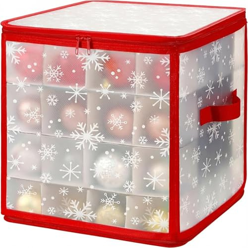 Fiwooze Aufbewahrungsbox für Weihnachtskugeln, Weihnachtskugeln Aufbewahrungsbox für 64 Kugeln Aufbewahrung Weihnachtskugeln, mit 4 Ebenen für Christbaumkugeln, 30 x 30 x 30cm