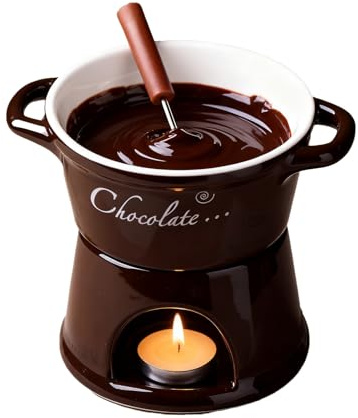 Chocolate Fondue Set – Small Ceramic Cup with Candle Warmer Stand | Elegant Dipping Pot for Cheese, Caramel, and Marshmallows, Compact Dessert Server for Home Dining, Party, and Romantic Occasions