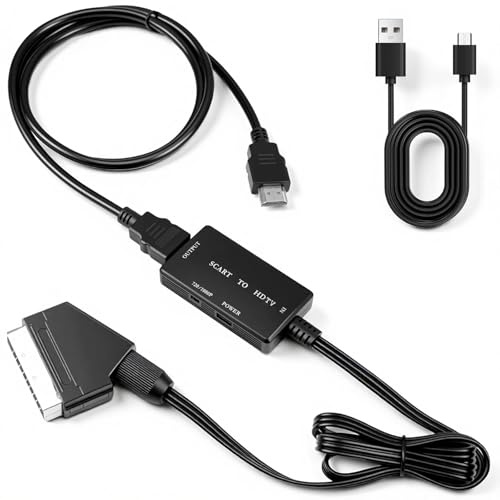 LUIRSAY Adaptateur péritel vers HDMI 1080P, adaptateur HDMI S-CART pour TV, péritel vers H-DMI avec câble H-DMI, convertisseur audio vidéo Plug & Play pour DVD, VHS, Xbox, PS2, PS3, STB, Blu-ray, noir
