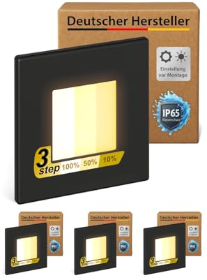 ledscom.de 4x LED Treppenlicht/Wandeinbauleuchte FEMA für innen und außen, eckig, schwarz, 80 x 80mm, warmweiß