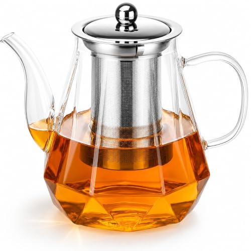 Dyserbuy Tea Pot, 1200ml Glass Teapot with Infuser, Heat-Resistant Borosilicate Tea Pot, Removable TeaPot Infusers, for Loose Hot/Iced Water, Juice Beverage