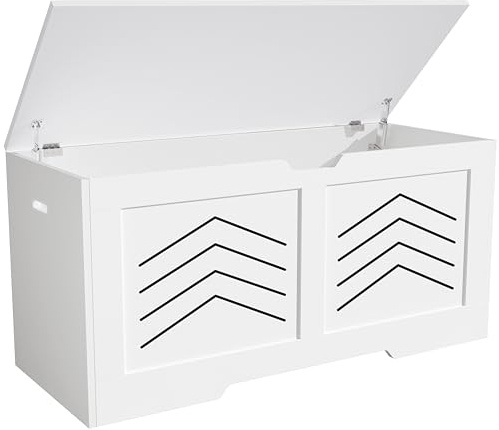 Girls Toy Box, White Storage Chest with Lid & Safety Hinges, Toys Box Home Storage, Toy Boxes for Boys, Girls and Baby Toybox for Playroom, Bedroom, Living Room, Size- 76L x 40W x 48H CM White